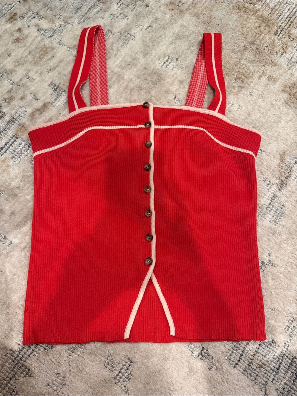 Mustard Seed Red Ribbed Button-Front Tank with Cream Trim